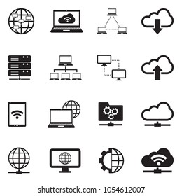 Network Cloud Icons. Black Flat Design. Vector Illustration. 