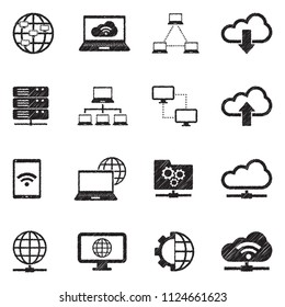 Network Cloud Icons. Black Scribble Design. Vector Illustration.