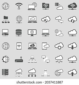 Network Cloud Icons. Sticker Design. Vector Illustration.