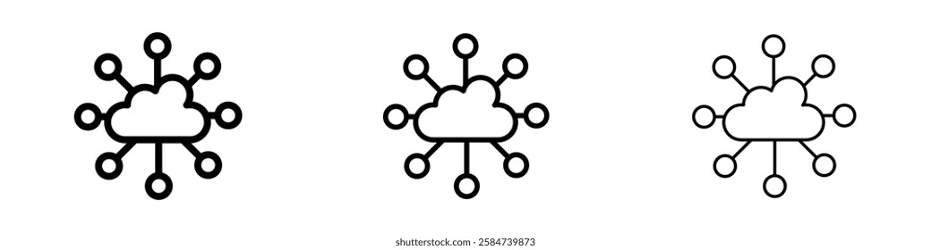 Network cloud icons in three different stroke lines
