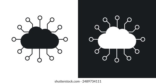 Network cloud vector icon set in solid black and white color