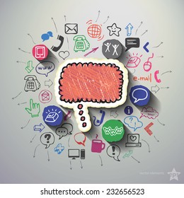 Network collage with icons background. Vector illustration