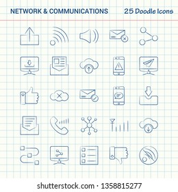 Network and Communication 25 Doodle Icons. Hand Drawn Business Icon set