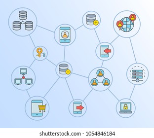 network and communication concept diagram in blue background