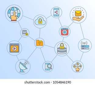 network and communication concept diagram in blue background