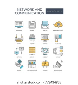 Network and Communication Flat Line Icons