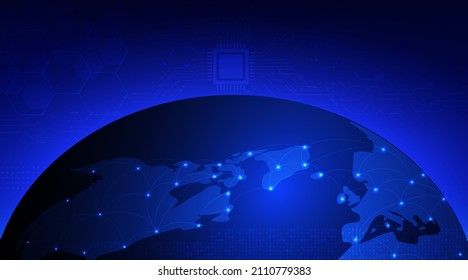 Network communication global technology blue background.