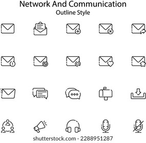 The network and communication icon set features a comprehensive collection of icons related to various aspects of networking, communication, and information technology. With icons representing everyth