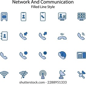 The network and communication icon set features a comprehensive collection of icons related to various aspects of networking, communication, and information technology. With icons representing everyth