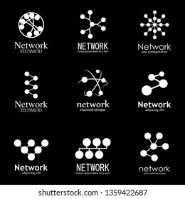 Network And Communication Icon Set - Isolated On Black Background - Vector Illustration Of Technology Logo. Simple Network Symbols For Web, Technology Icons And App Template