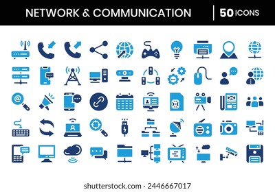 Network and communication Icons Bundle. Flat icons style. Vector illustration.