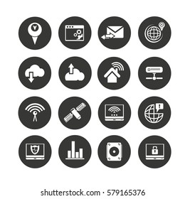 network and communication icons set in circle button style