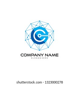 network, communication with letter c logo design vector