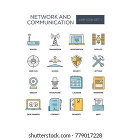 NETWORK AND COMMUNICATION LINE ICONS SET