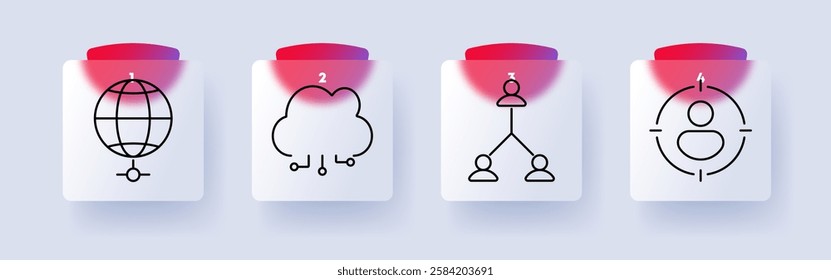 Network and communication set icon. Global connection, cloud computing, hierarchy, user focus, internet, data exchange, digital networking, leadership, online services