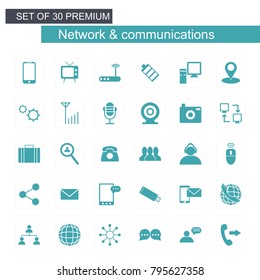 Network and Communication set of icons blue