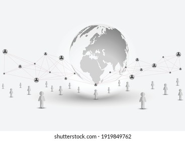 Network communication technology for global.Data network communication in the global computer networks.telecommunication, earth cryptocurrency.Vector modern technology and communication concept.