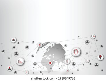 Network communication technology for global.Data network communication in the global computer networks.telecommunication, earth cryptocurrency.Vector modern technology and communication concept.