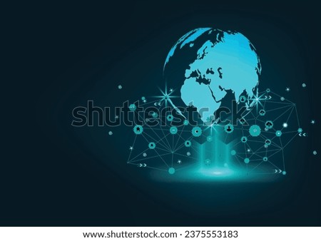 Network communication technology for global.Data network communication in the global computer networks.telecommunication, earth cryptocurrency.Vector modern technology and communication concept.