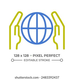 Network communication two color line icon. International connection. Telecommunication service. Internet bicolor outline symbol. Duotone linear pictogram. Isolated illustration. Editable stroke