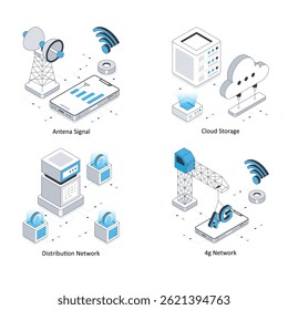 Network and Communication vector Isometric Illustration. Eps 10 File  Set 16