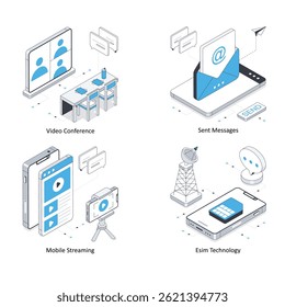 Network and Communication vector Isometric Illustration. Eps 10 File  Set 24