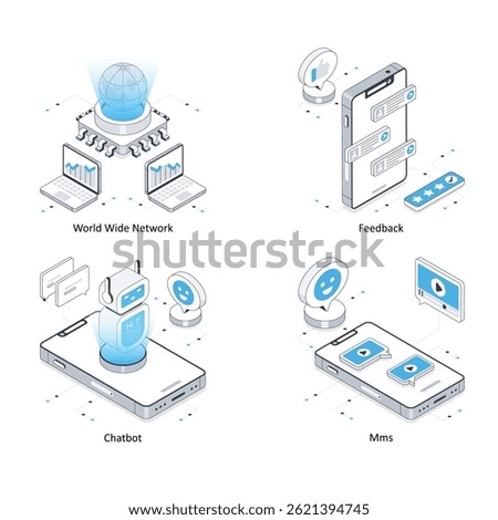 Network and Communication vector Isometric Illustration. Eps 10 File  Set 18