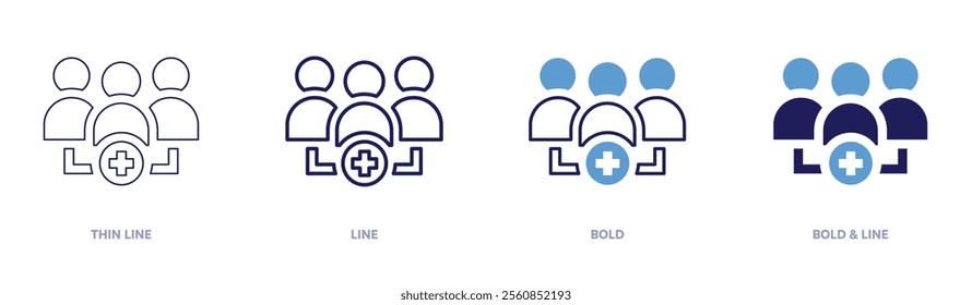Network community icon in 4 different styles. Thin Line, Line, Bold, and Bold Line. Duotone style. Editable stroke.