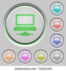 Network computer color icons on sunk push buttons
