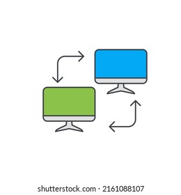 Netzwerk-Computer verbunden Symbol in Farbe einzeln auf weißem Hintergrund 