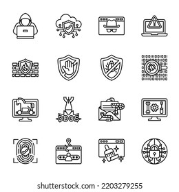 Network, computer and cyber security icon set. Thin line style stroke vector.