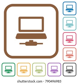 Network computer simple icons in color rounded square frames on white background