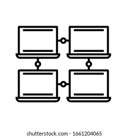 Network of computers line icon, concept sign, outline vector illustration, linear symbol.