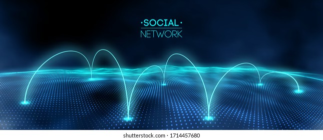 Network concept blue background. Futuristic vector illustration. Technology background 3d landscape. Big data security.
