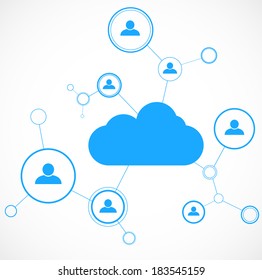 Network Concept. Cloud Technology. Social Networking. Design Template. Vector Illustration