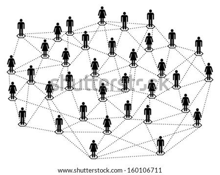 Network concept, connected  or linked men and women black silhouettes  