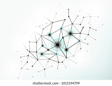 Network concept connections with lines, circles and dots on light background. Vector illustration