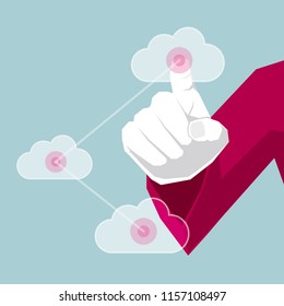 Network concept design, finger touch screen. The background is blue.