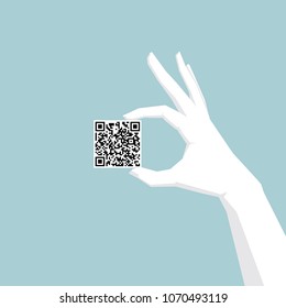 Network concept design, hand holding two-dimensional code symbol.
