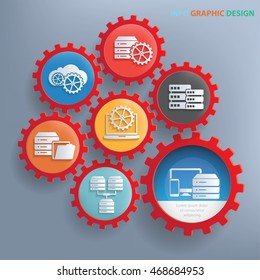 
Network concept design,gear info graphic on clean background,vector