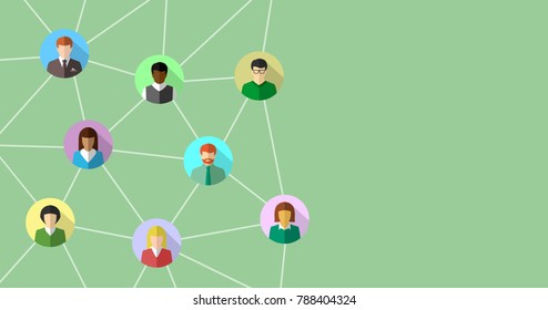 Network concept with diverse people connecting to each other. Abstract business and social networking banner background.