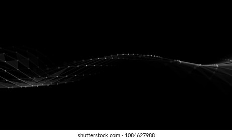 Network concept with lines and dots. Abstract connection dots and lines. Concept abstract connection points and lines. Particle wave on black background.