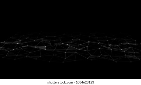 Network concept with lines and dots. Abstract connection dots and lines. Concept abstract connection points and lines. Particle wave on black background.
