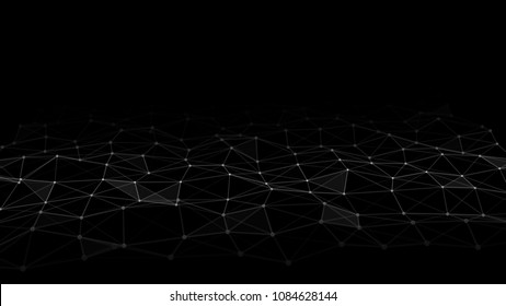 Network concept with lines and dots. Abstract connection dots and lines. Concept abstract connection points and lines. Particle wave on black background.