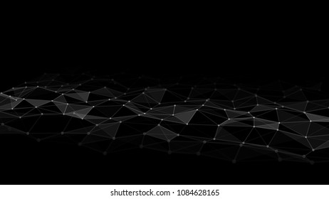 Network concept with lines and dots. Abstract connection dots and lines. Concept abstract connection points and lines. Particle wave on black background.