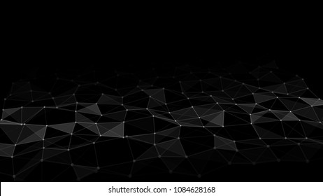 Network concept with lines and dots. Abstract connection dots and lines. Concept abstract connection points and lines. Particle wave on black background.