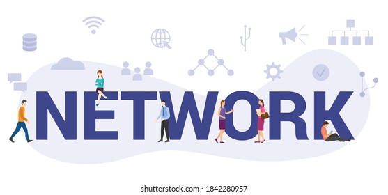 network concept with modern big text or word and people with icon related modern flat style