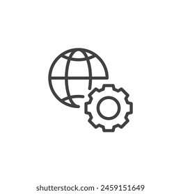 Icono de la línea de configuración de red. signo de estilo lineal para concepto móvil y Diseño web. Icono de Vector del contorno del globo y engranaje. Símbolo, ilustración del logotipo. Vector gráfico