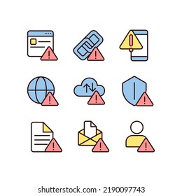 Network Connect Issues Pixel Perfect RGB Color Icons Set. Access Problem. Internet Connection Interruption. Isolated Vector Illustrations. Simple Filled Line Drawings Collection. Editable Stroke