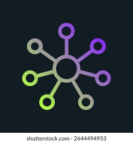 Network of connected purple and green nodes. Icon symbol illustration
